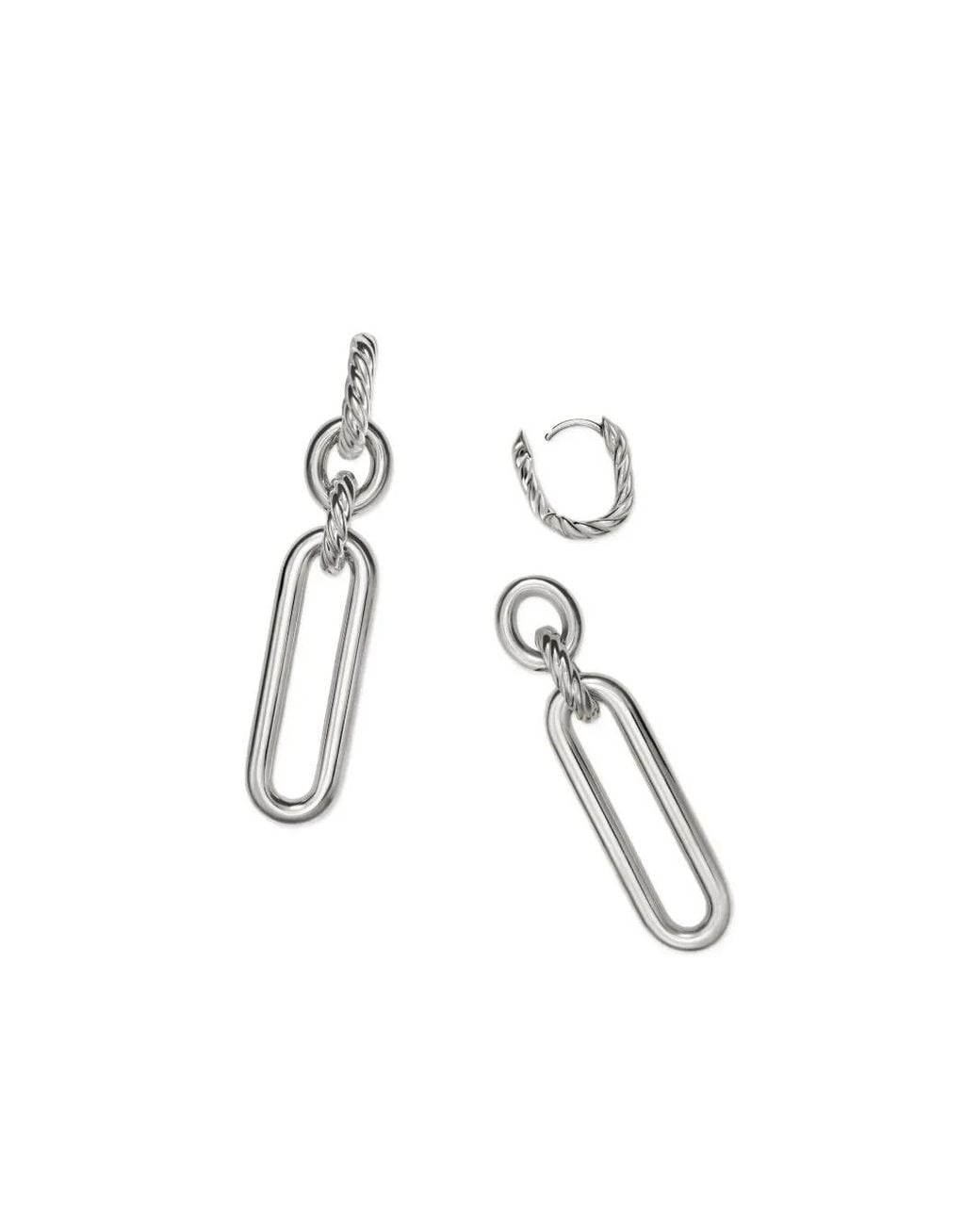 David Yurman White Sterling Lexington Double Link Drop Earrings