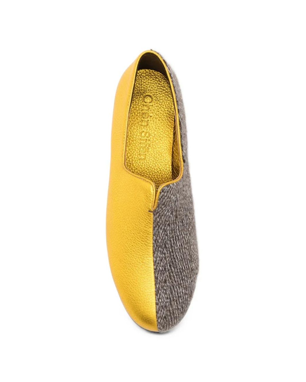 Chén Sifān Yellow Metallic-Effect Textured-Finish Mules