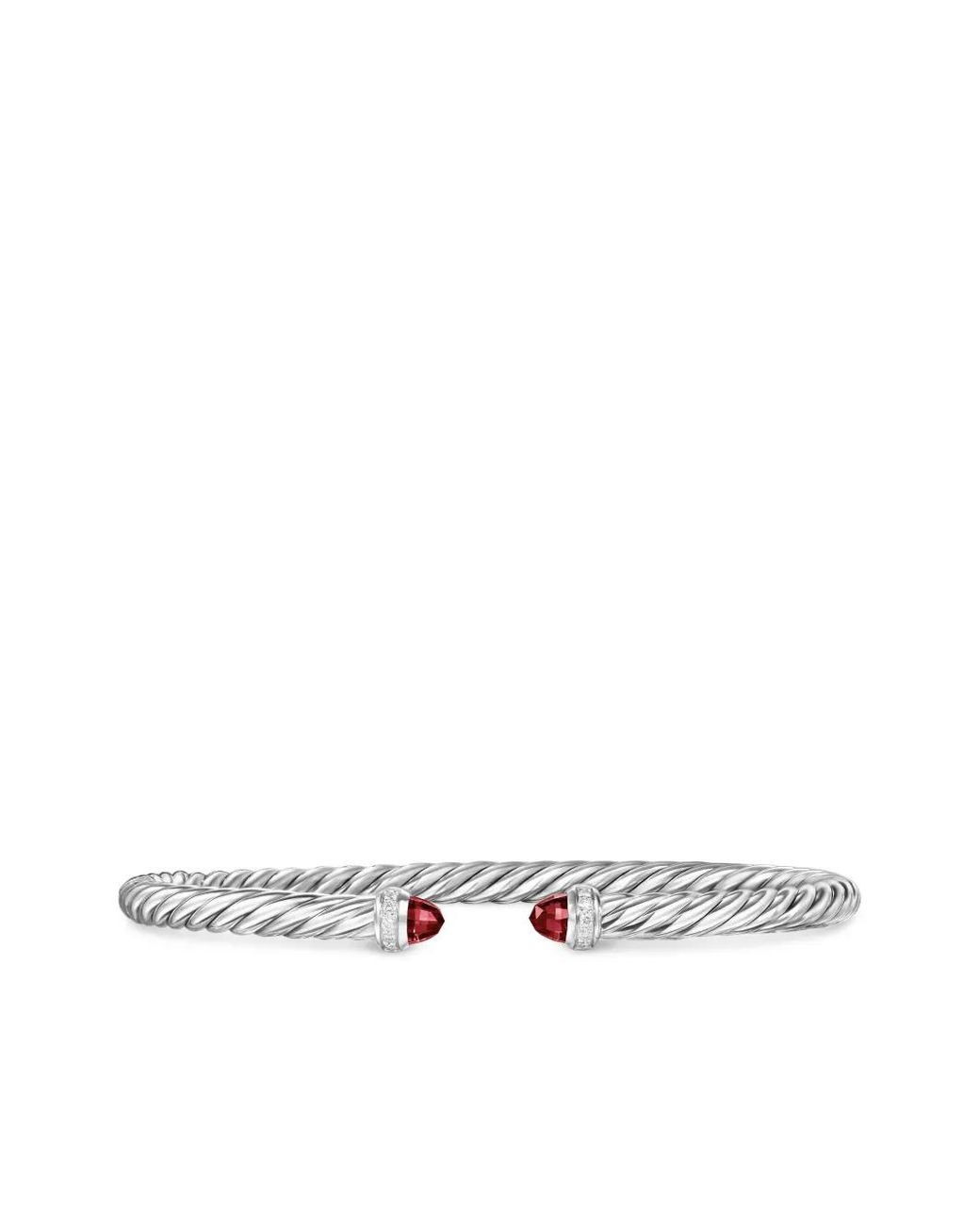 David Yurman White Sterling Cablespira Garnet And Diamond Bracelet (4Mm)