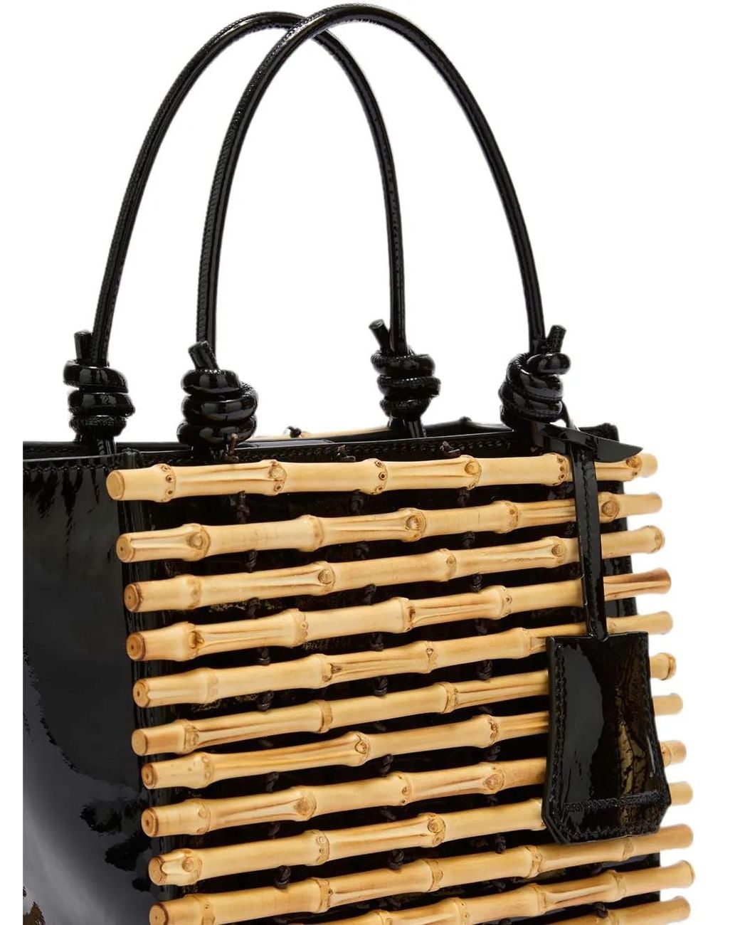 Ermanno Scervino Black Mini Maggie Bamboo-Panel Tote Bag