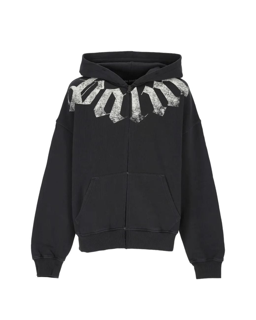 Palm Angels Black Logo-Print Zip-Up Hoodie for men