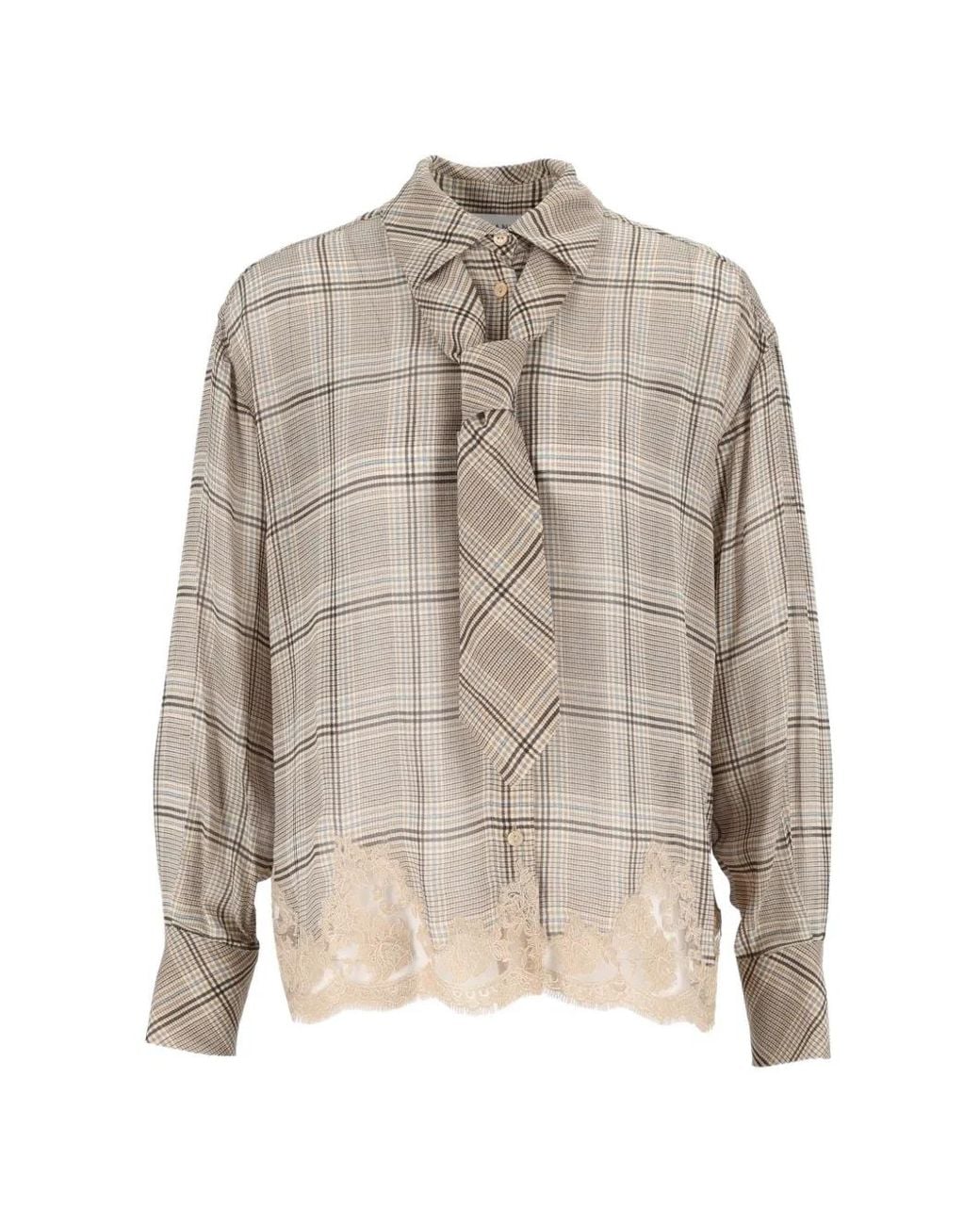 Ermanno Scervino White Lace-Trimmed Prince Of Wales Check Shirt