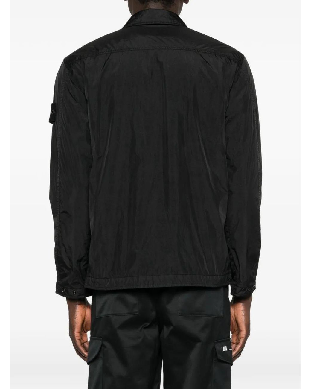 Stone Island Black Minimalist Technical Jacket With Flap Pocket And Iconic Patch for men