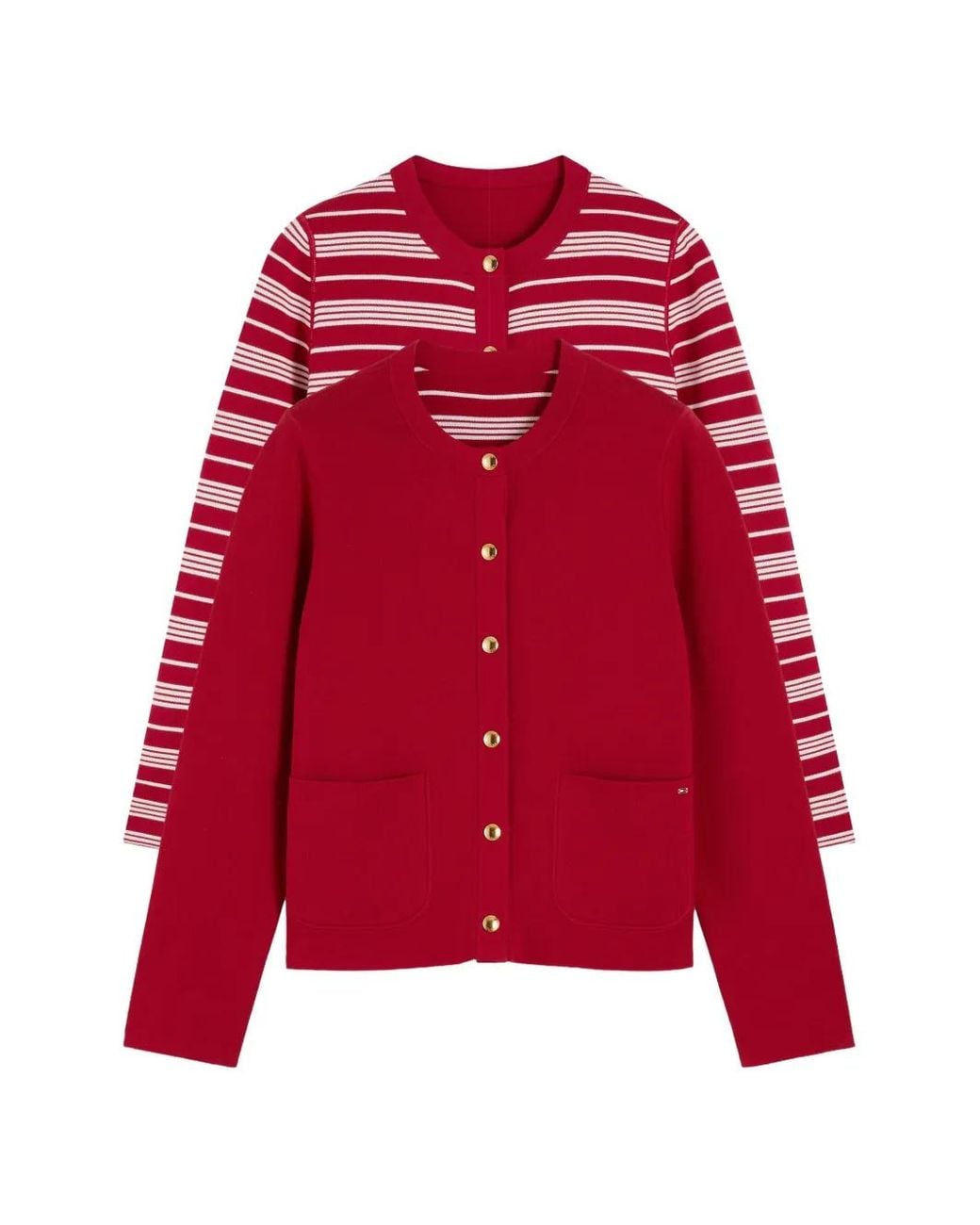 Tommy Hilfiger Red Reversible Horizontal-Stripe Cardigan