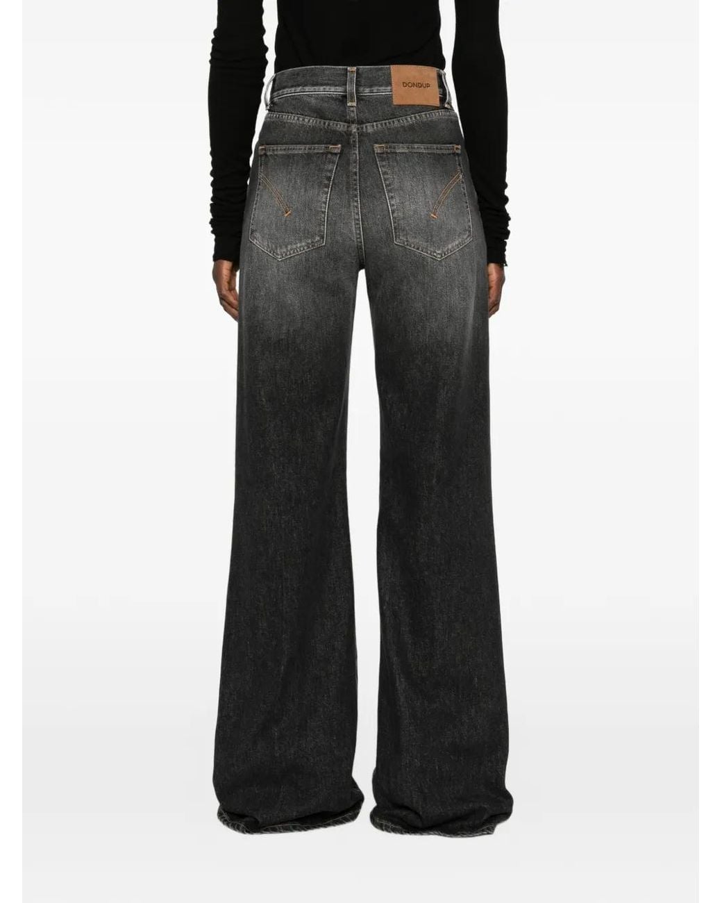 Dondup Black Amber Faded Wide-Leg Jeans