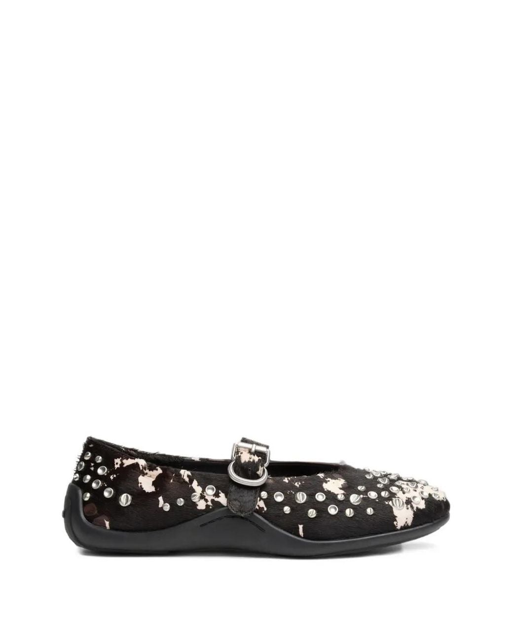 Ash White Mimosa Studded Pony-Skin Ballet Flats