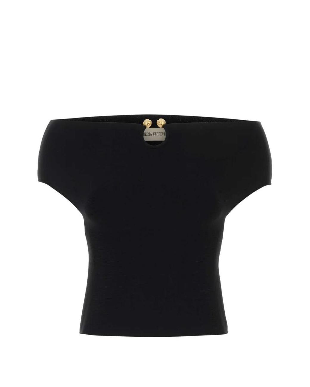Alberta Ferretti Black Off-Shoulder Hardware-Detail Top