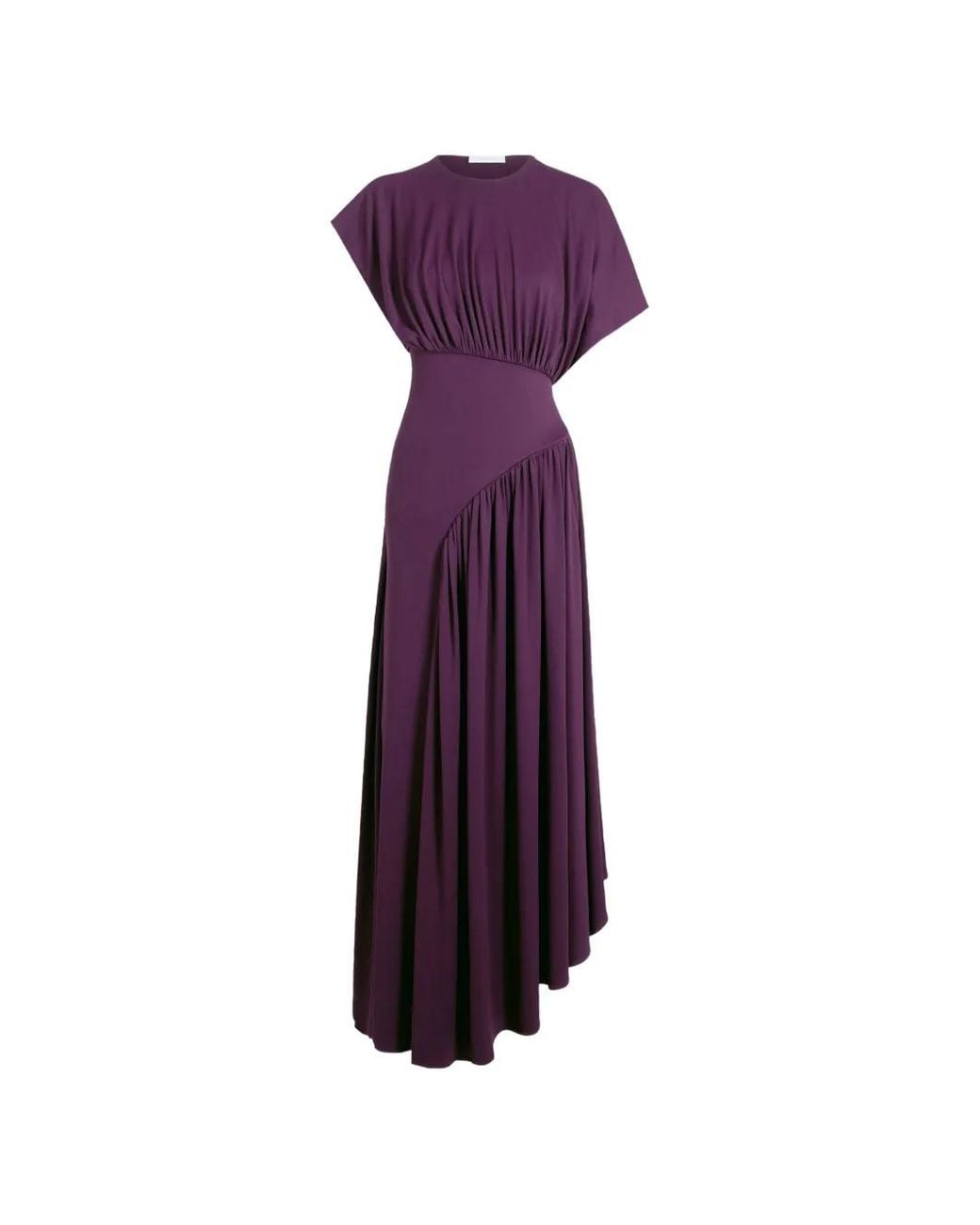 Rabanne Purple Long Asymmetrical Dress With Ruched Details