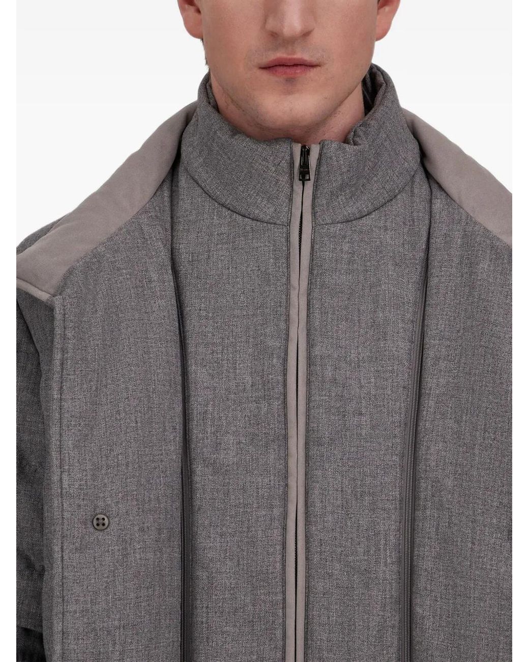 Herno Gray Quilted Wool-Blend Carcoat for men