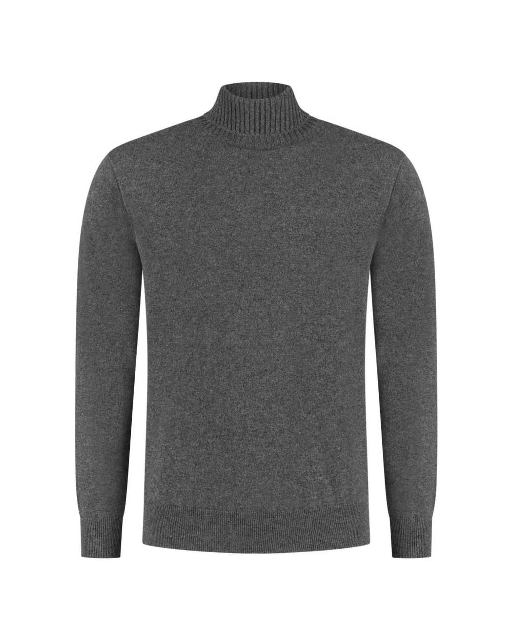 Doriani Gray Ribbed-Trim Roll-Neck Sweater for men