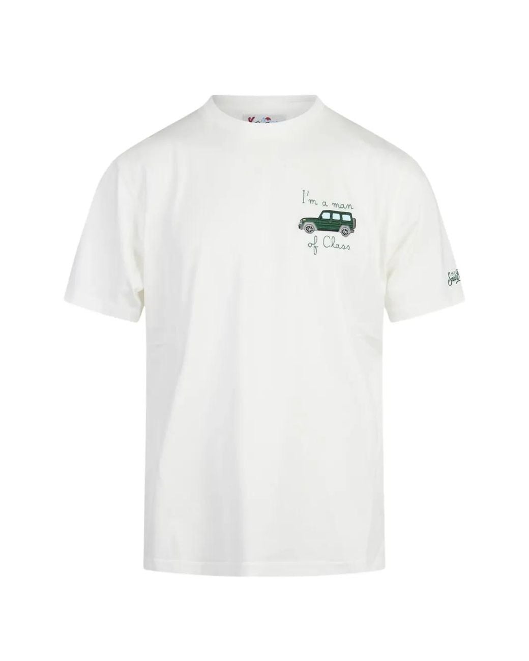 Mc2 Saint Barth White Off Arnott Cotton T-Shirt With I'M A Of Class Embroidery for men