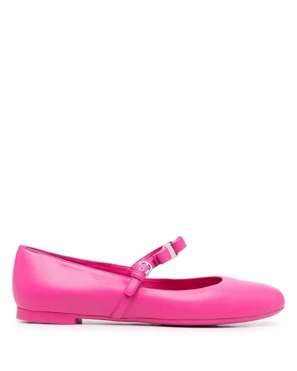 Ferragamo Pink Bow-Detail Leather Ballerina Shoes