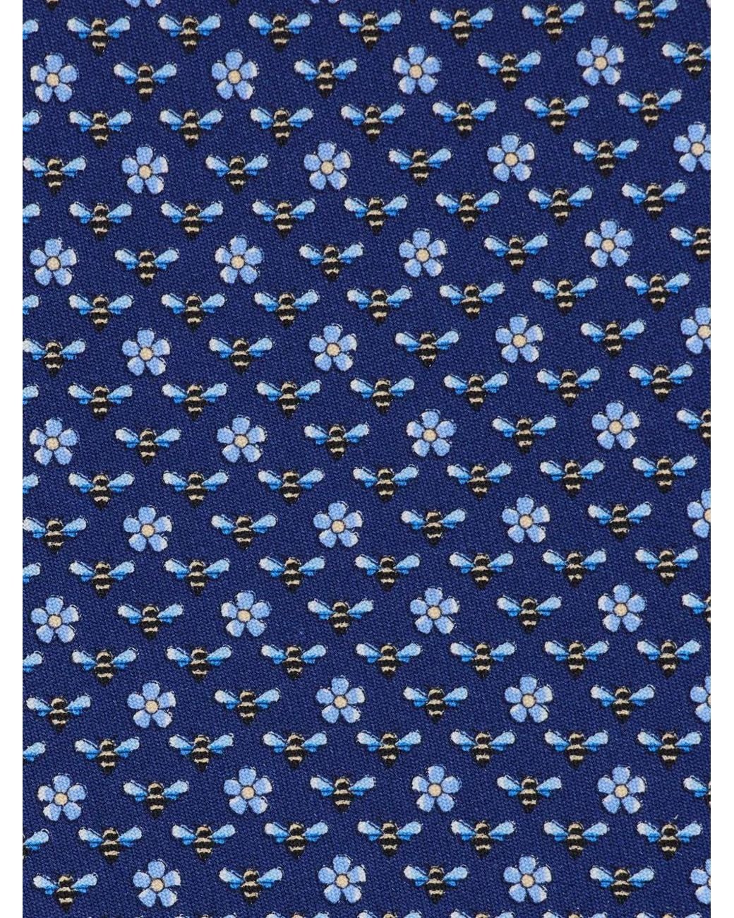 Ferragamo Blue Bee Print Silk Tie for men