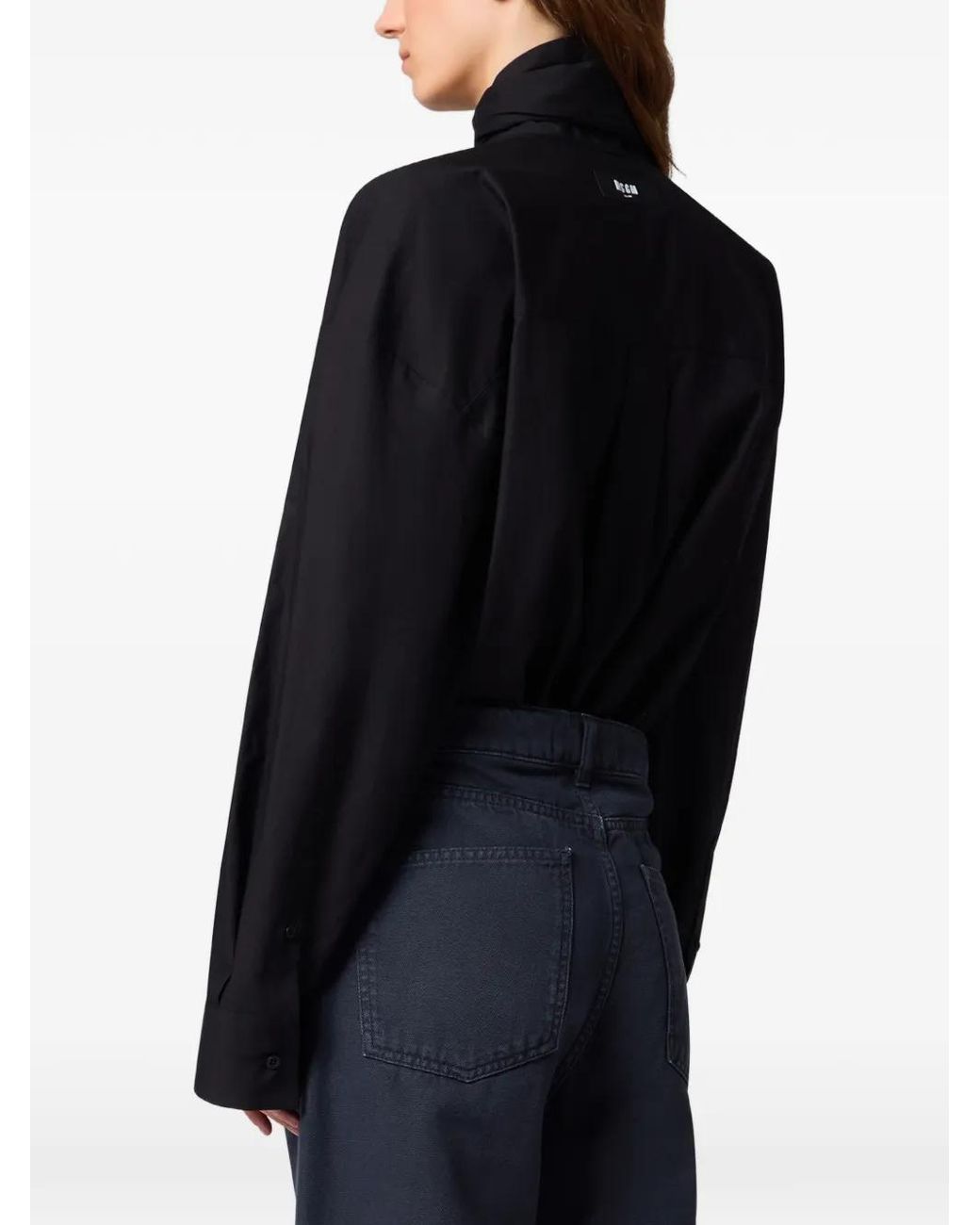 MSGM Blue Bow-Detail Pussy-Bow Blouse