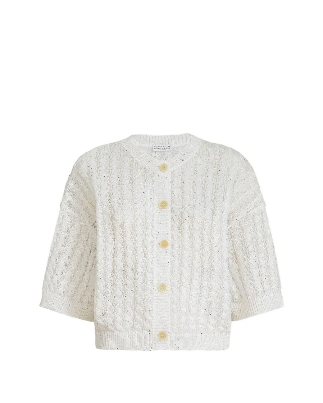 Brunello Cucinelli White Button Cable-knit Cardigan