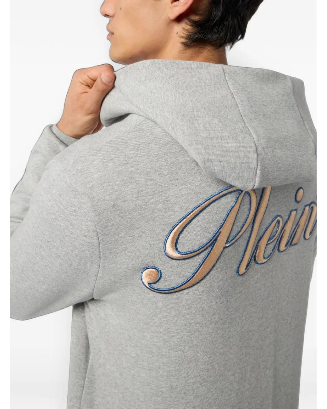 Philipp Plein Gray Logo-Embroidered Zip-Up Hoodie for men