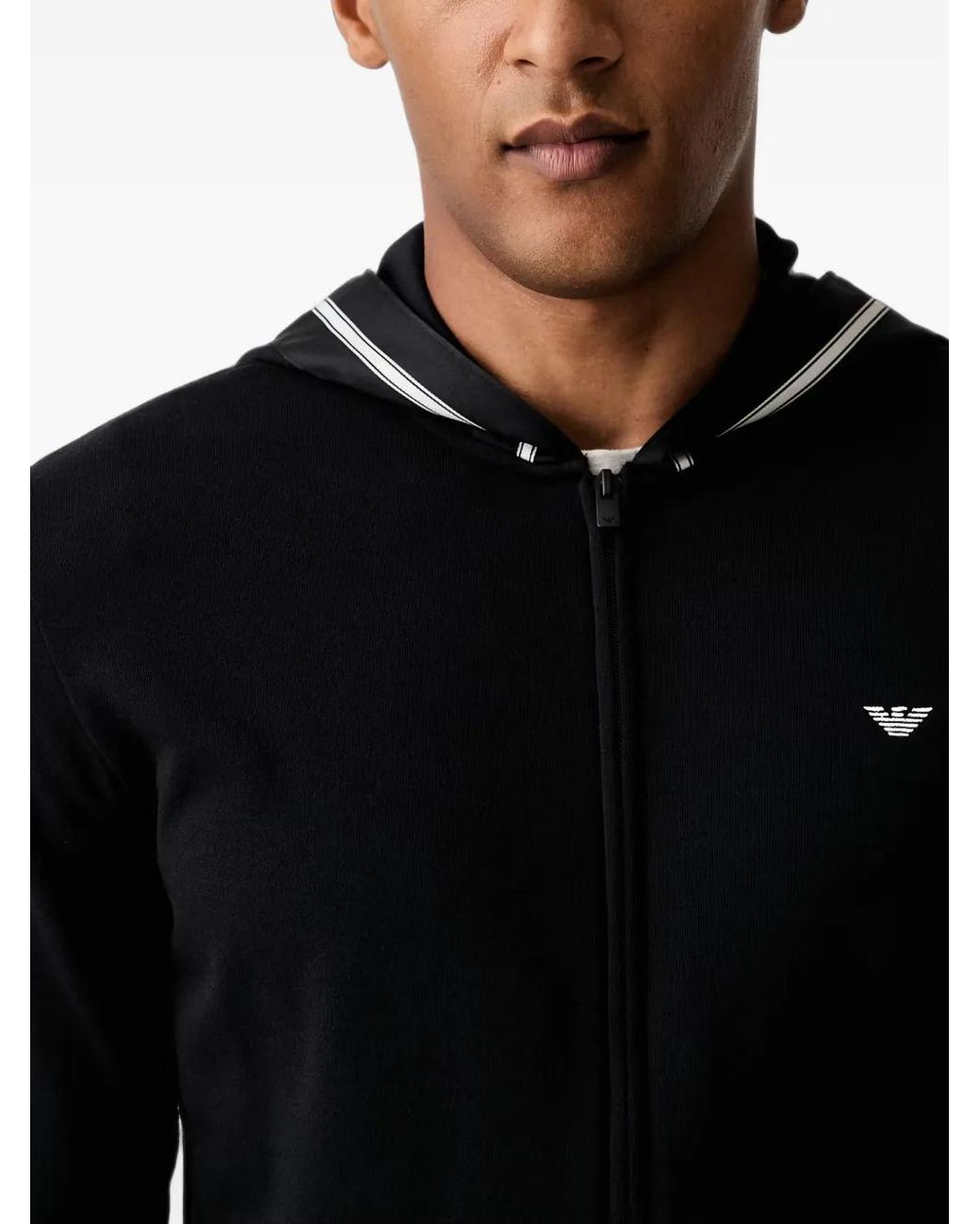 Emporio Armani Black Logo-Embroidered Zip-Up Hoodie for men
