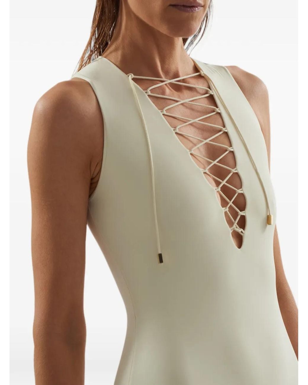 Taller Marmo White Sahara Lace-Up Fringe Midi Dress