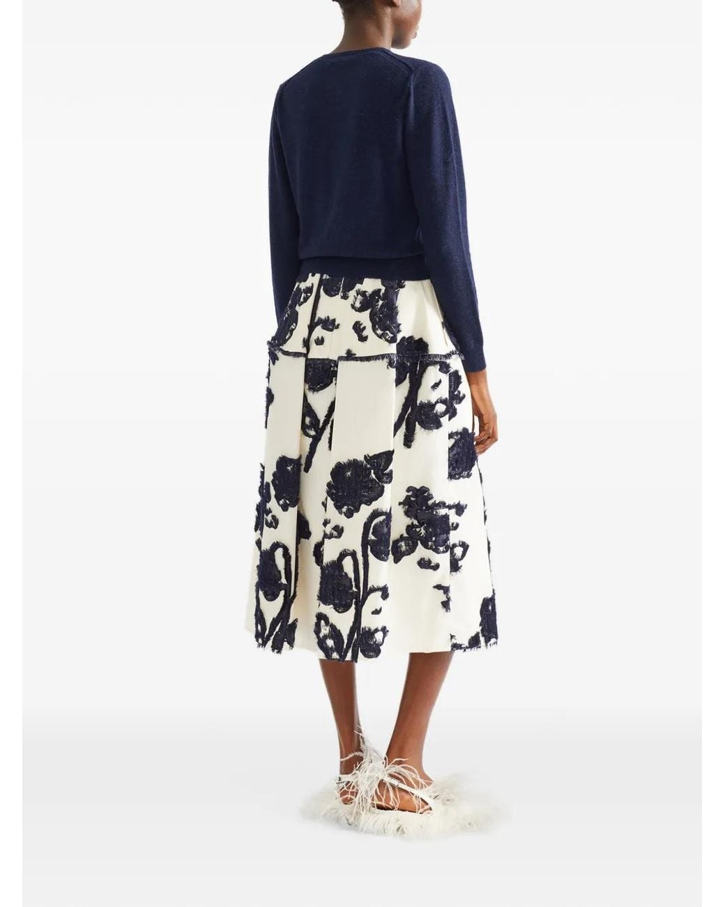 Erdem Blue Lace-Appliqué Fine-Knit Cardigan