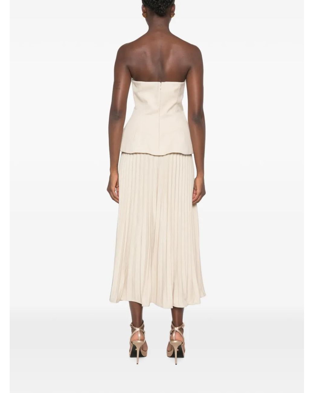 Self-Portrait White Bandeau Pleated Midi Dress