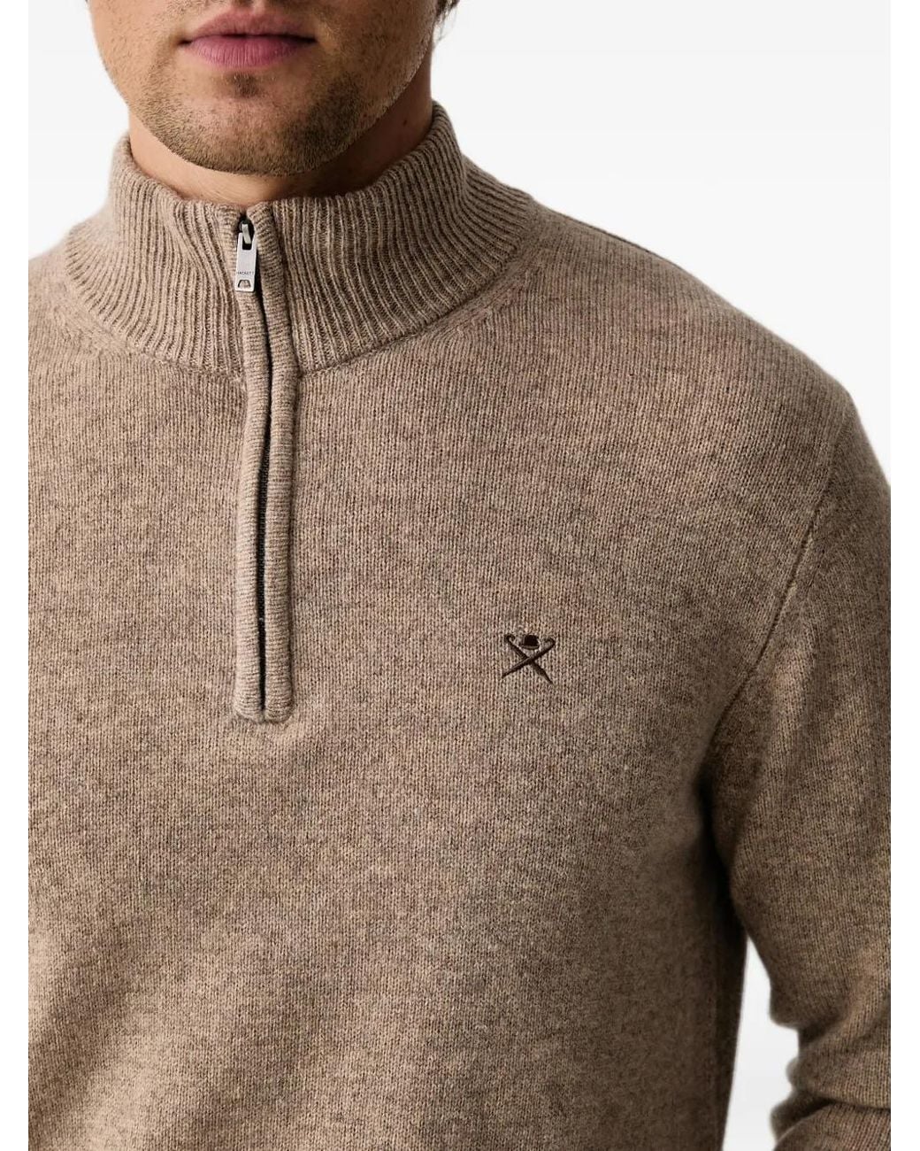 Hackett Natural Quarter-Zip Elbow-Patch Sweater for men