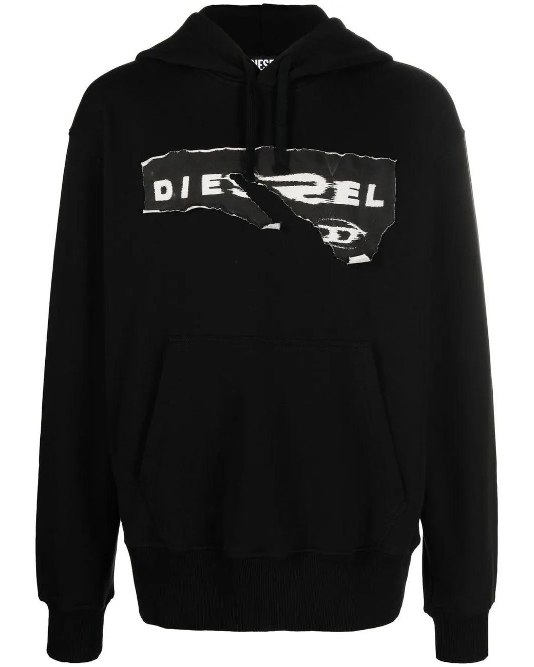 DIESEL Black Ripped Logo Print Hoodie for men