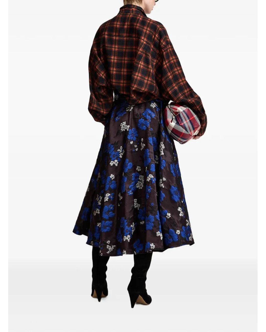 Essentiel Antwerp Blue Kathyanne Floral-Jacquard Midi Skirt