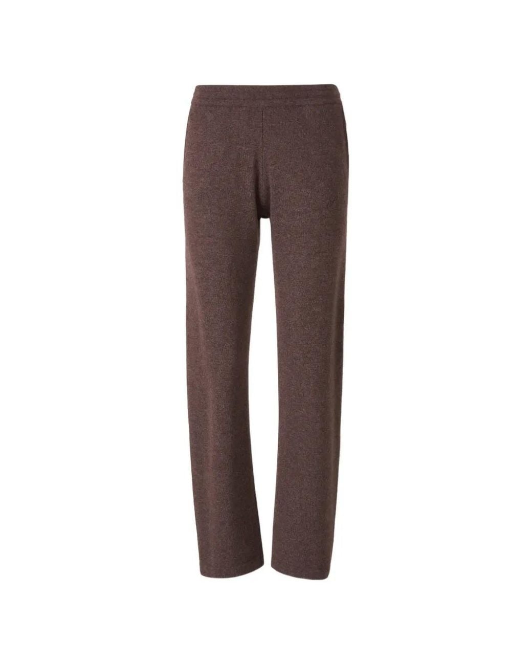 Sporty & Rich Brown Embroidered-Logo Cashmere-Blend Trousers