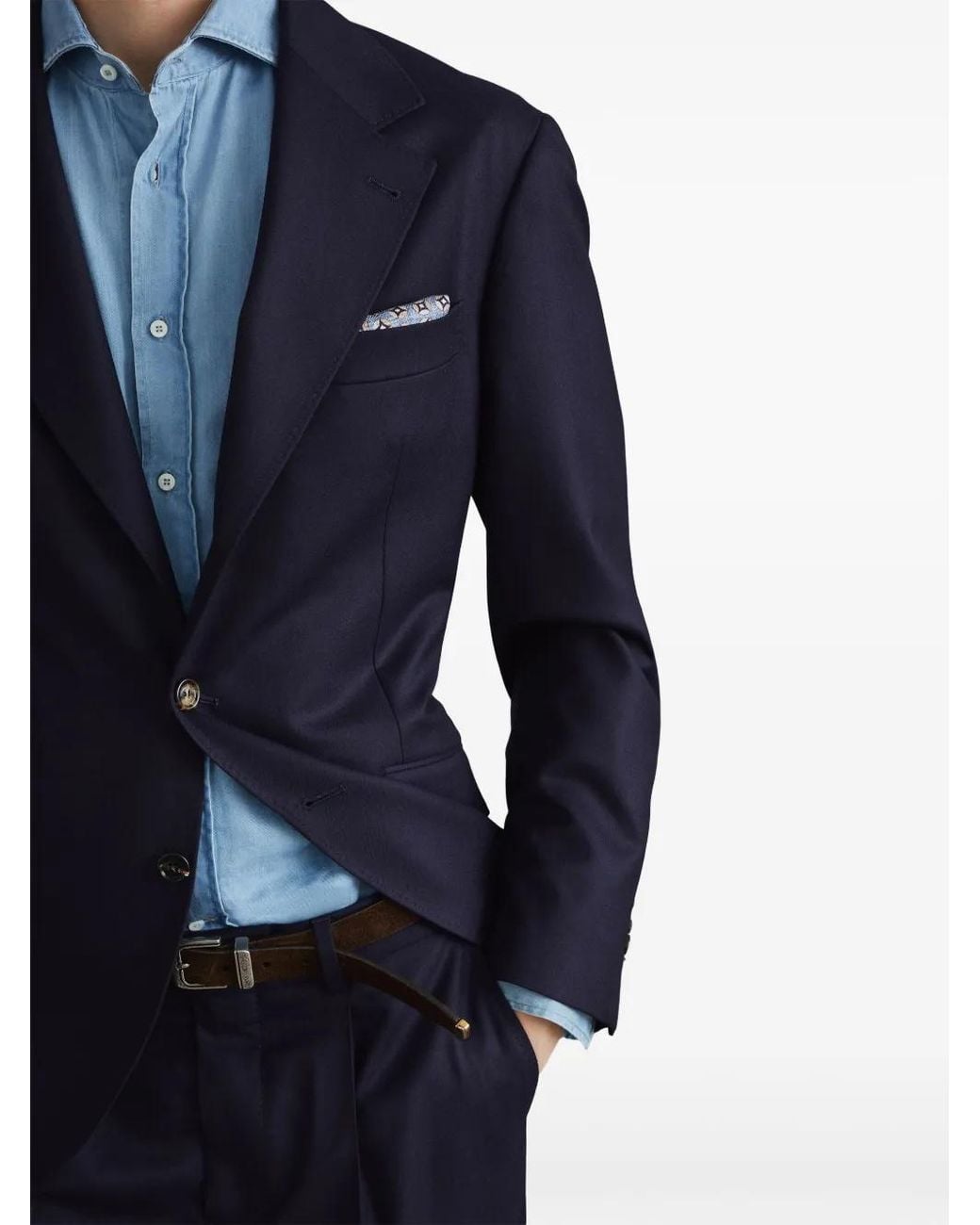 Brunello Cucinelli Blue Single-Breasted Wool Blazer for men