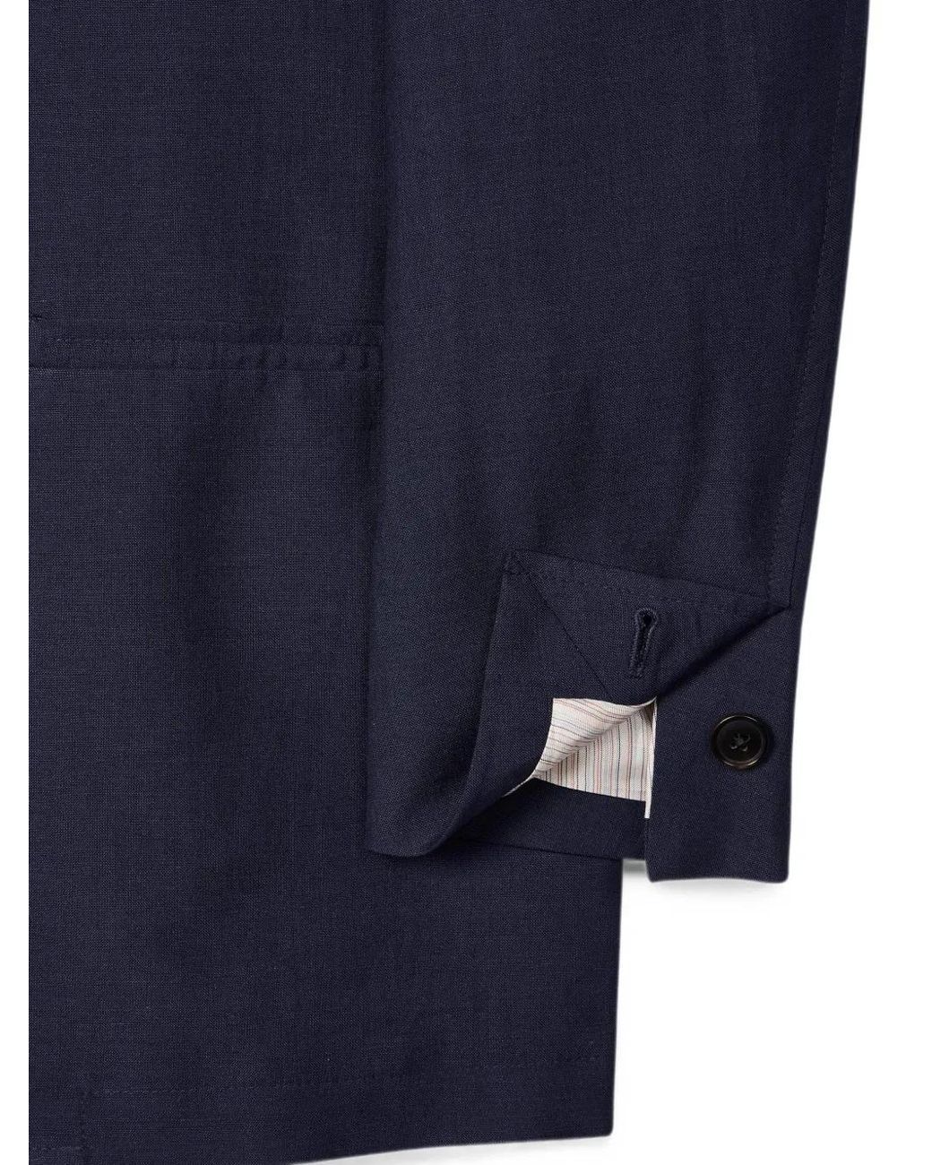 Paul Smith Blue Wool And Linen-Blend Collarless Jacket for men