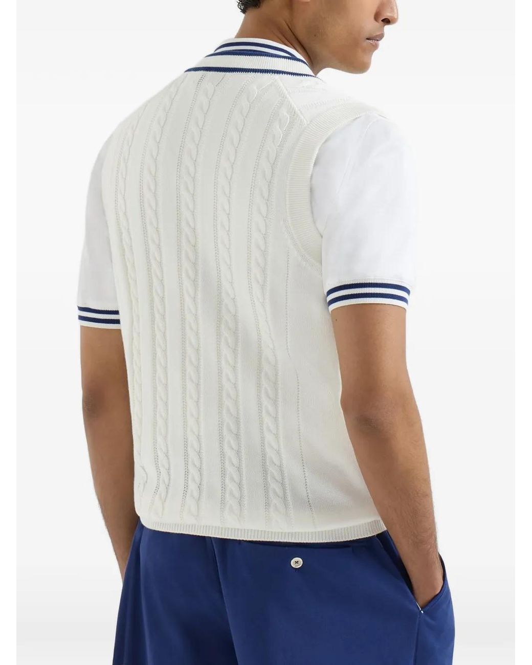 Brunello Cucinelli White Cotton Cable-Knit Sweater Vest With Logo for men
