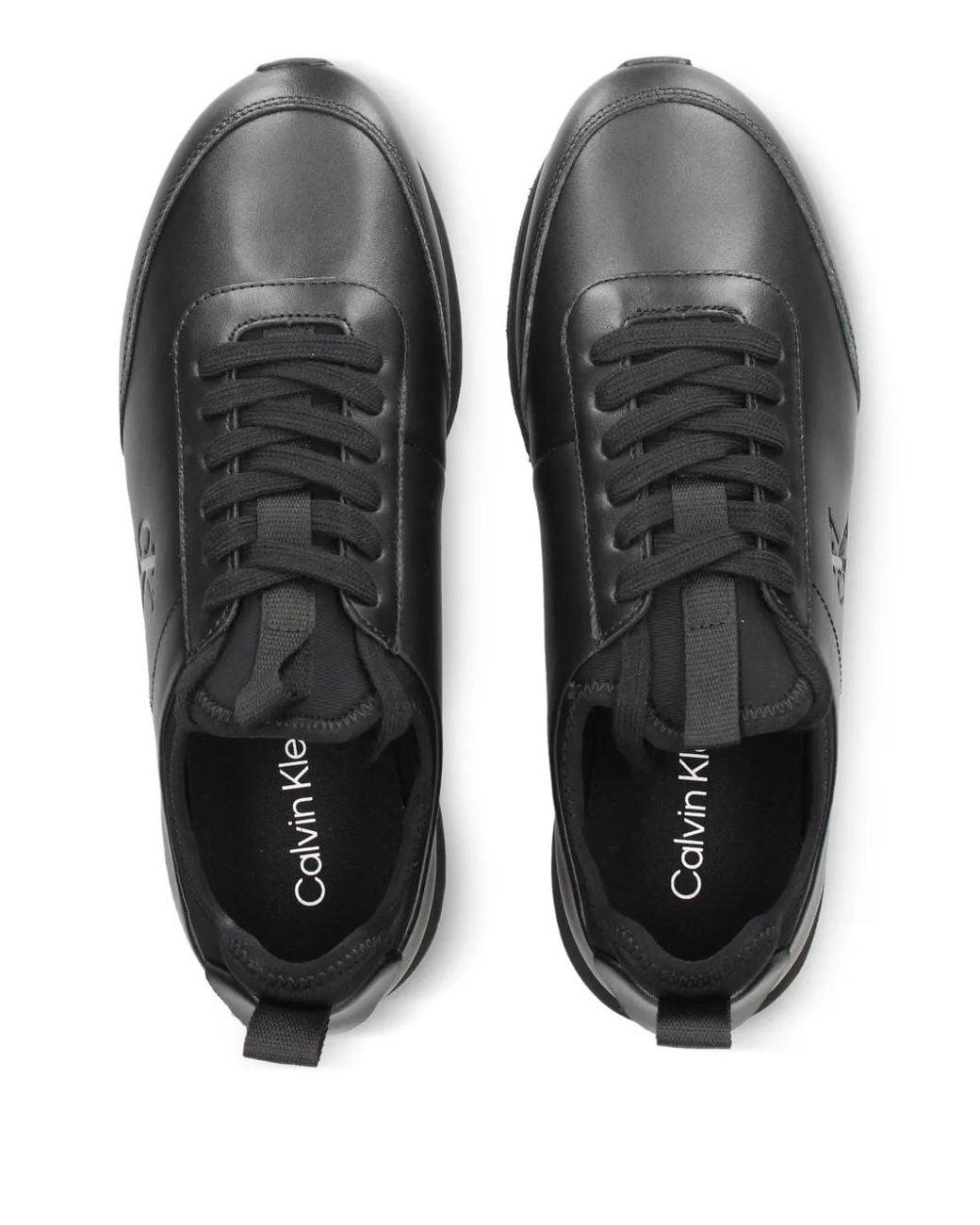 Calvin Klein Black Logo-Embossed Leather Sneakers for men
