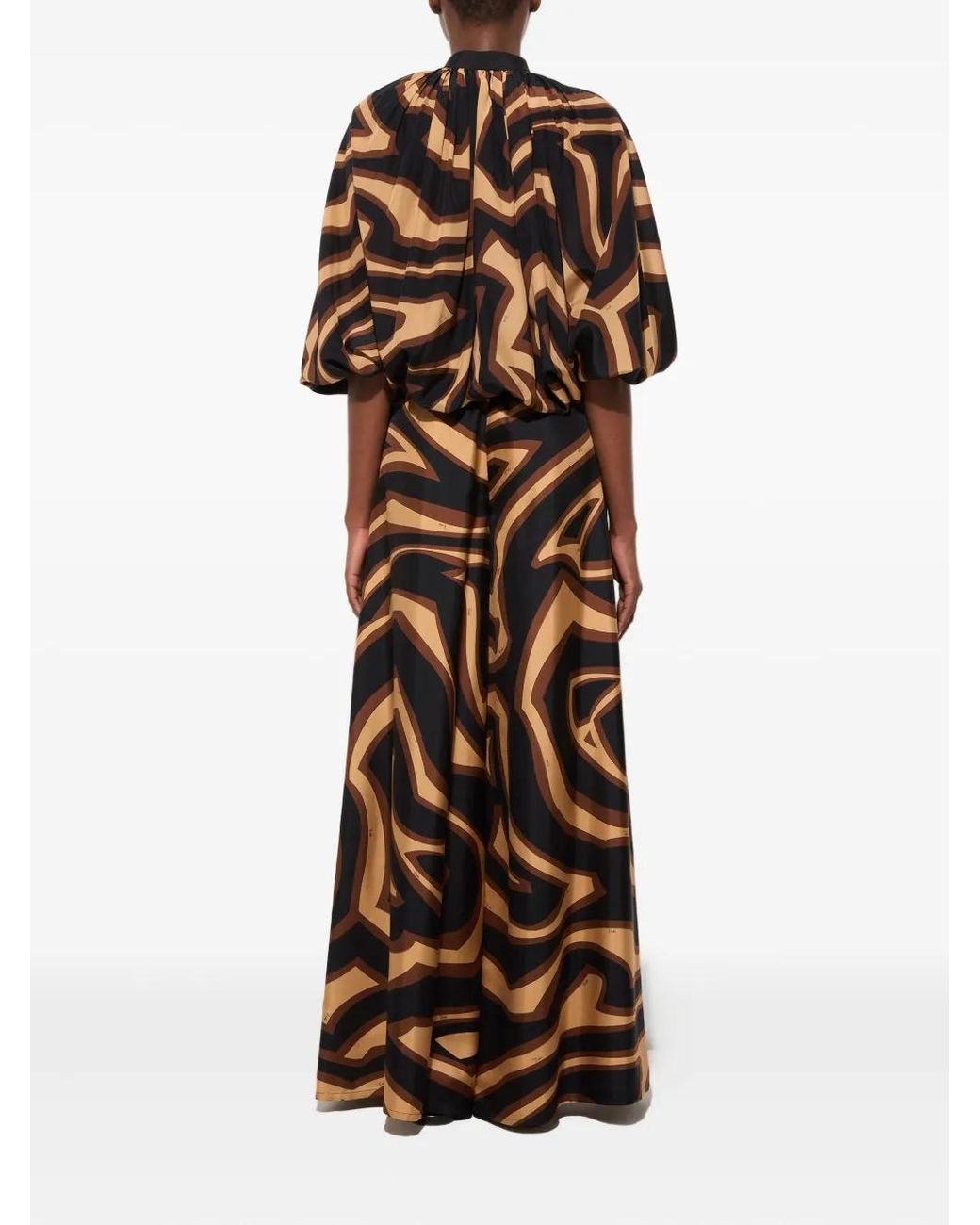 Emilio Pucci Black Labirinto Print Silk Wide Pants