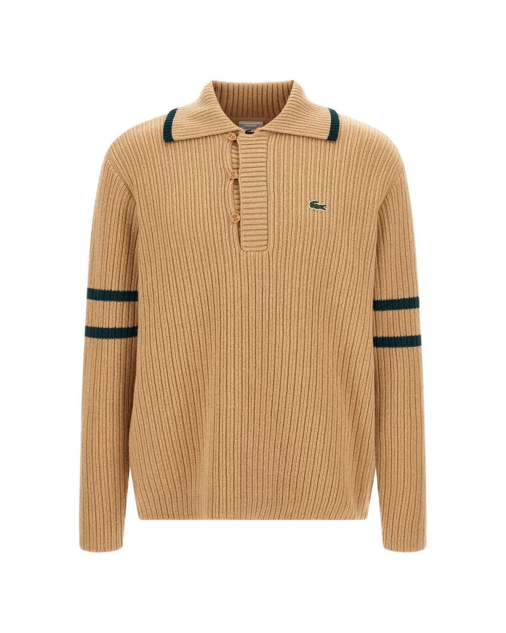 Lacoste Natural Striped Sweater With Polo Collar, Archive Edition for men