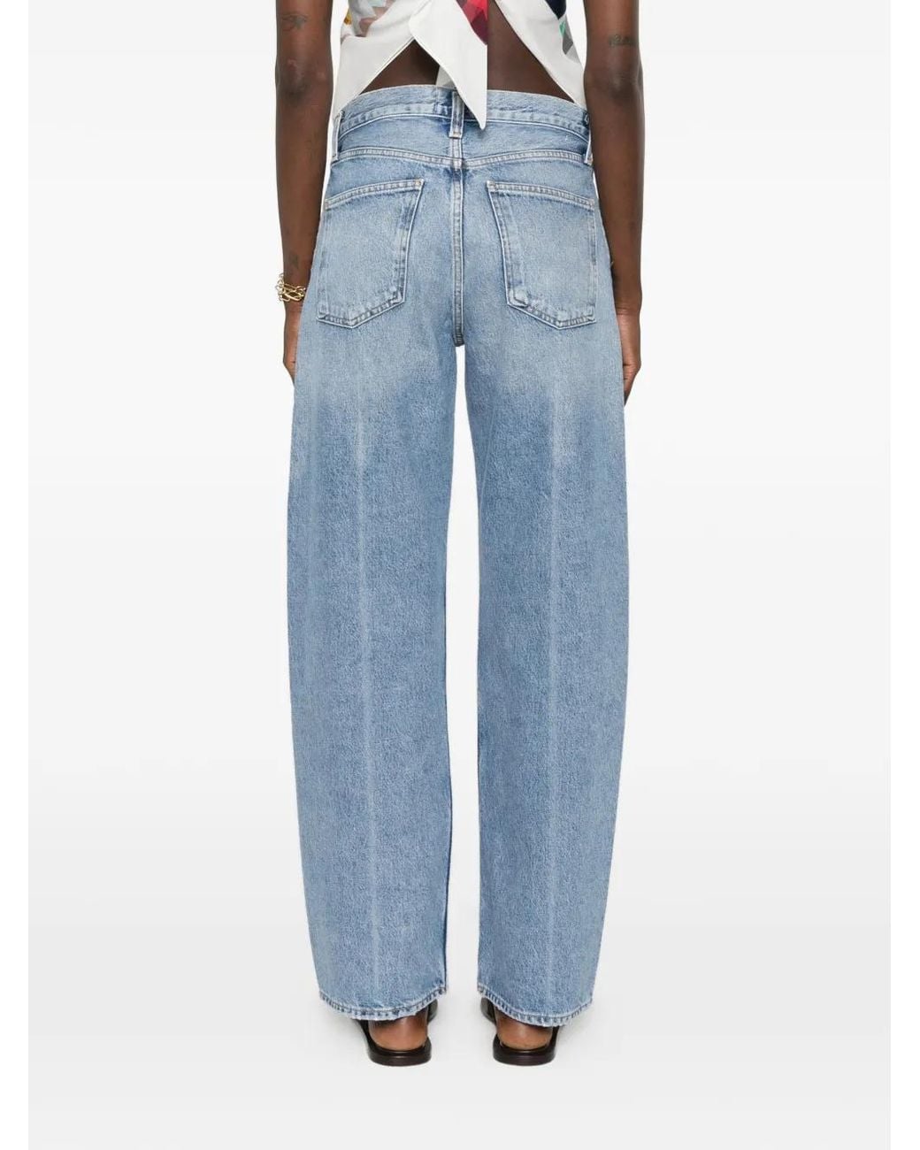 Agolde Blue Pressed-Crease Wide-Leg Jeans