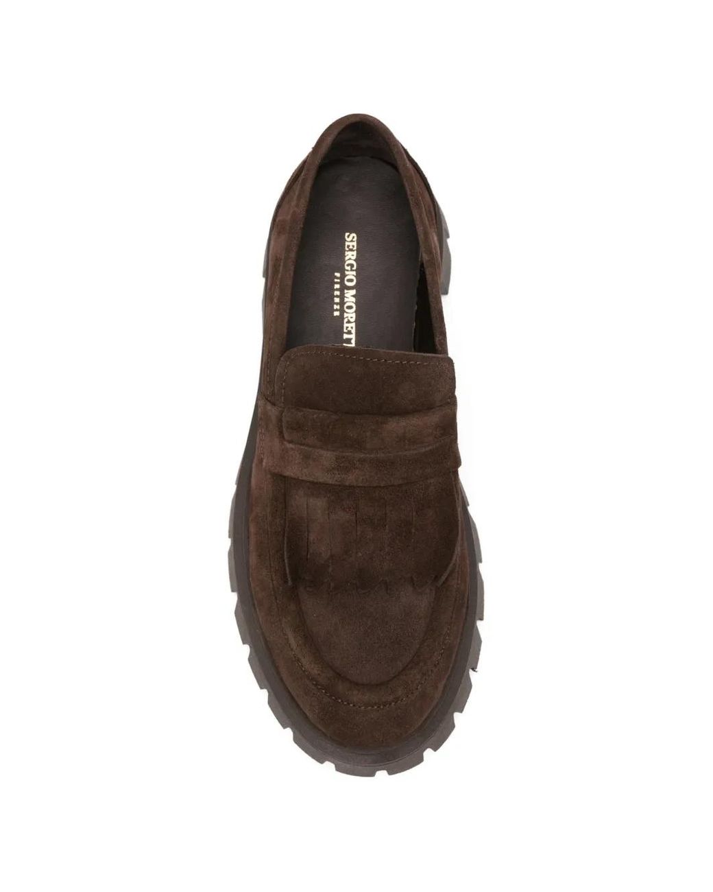SERGIO MORETTI FIRENZE Brown Fringe-Detail Lug-Sole Loafers