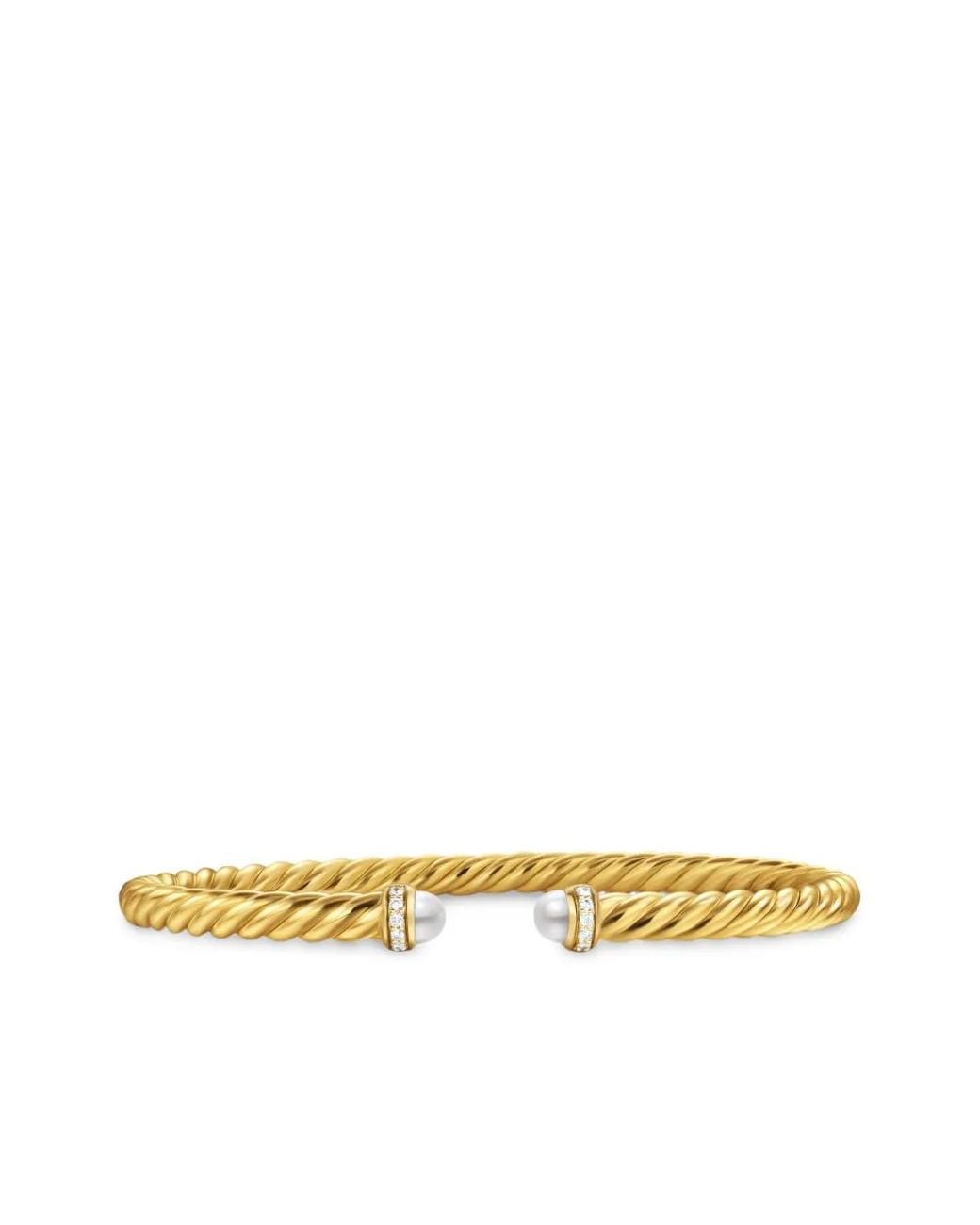 David Yurman Metallic 18Kt Cablespira Pearl And Diamonds Bracelet (4Mm)