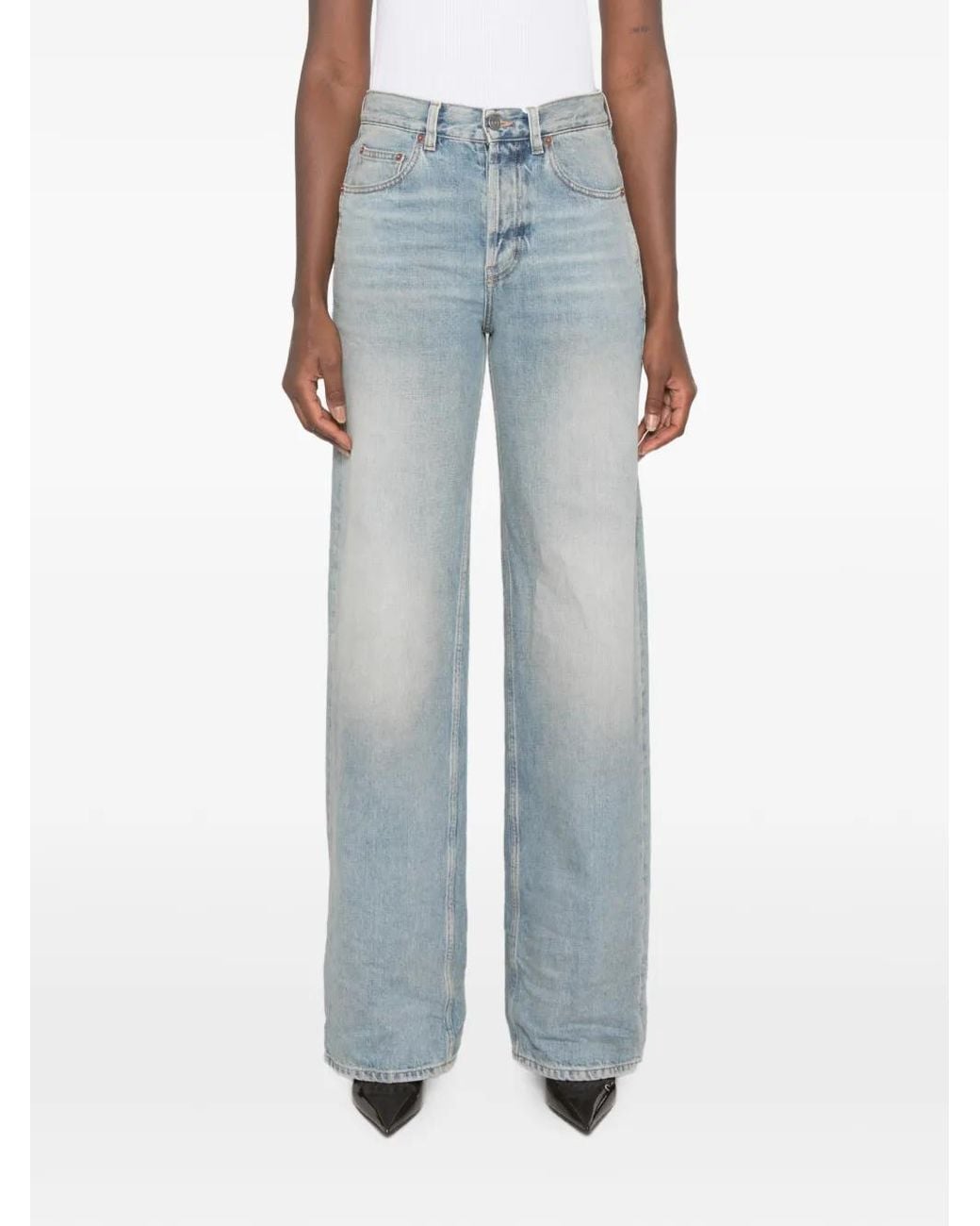 Saint Laurent Blue Faded Wide-Leg Jeans