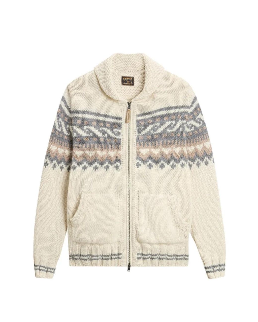 Woolrich Natural Fair Isle Zip-Up Cardigan for men
