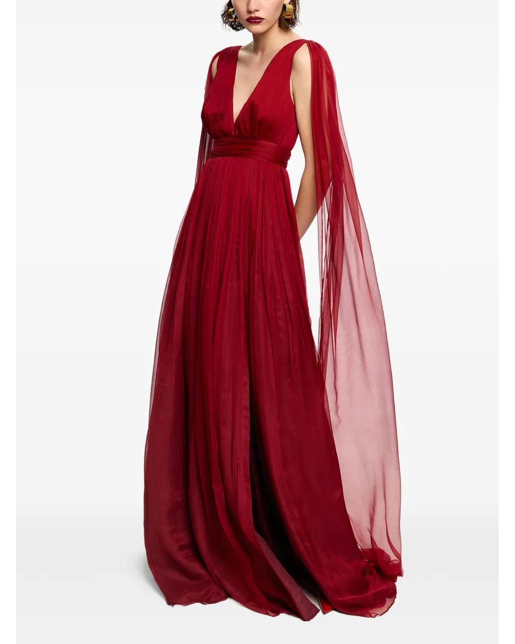 Framboise Red Yamina V-Neck Silk Maxi Dress