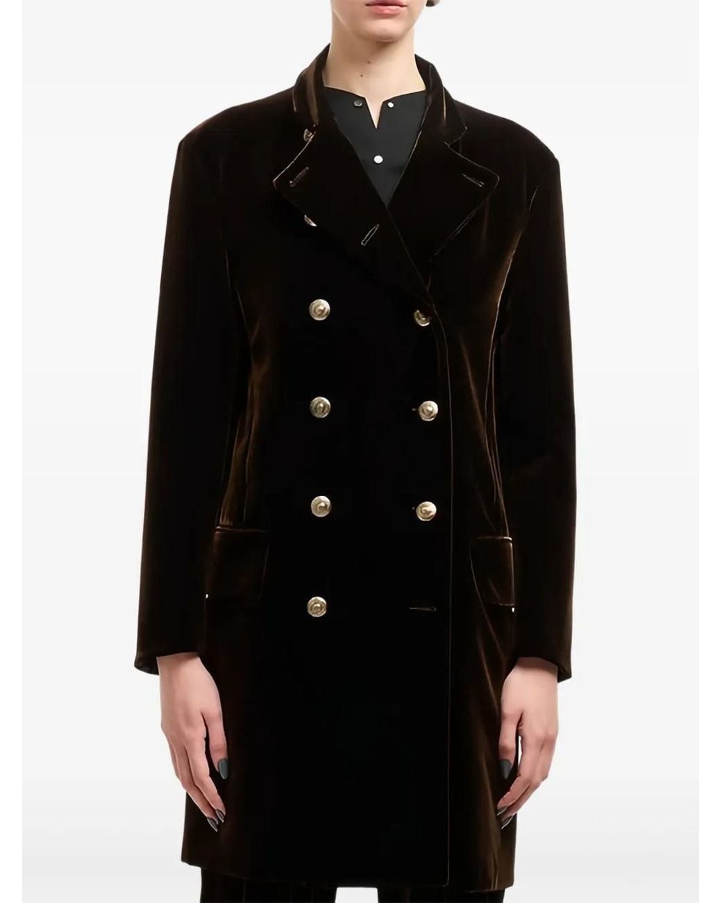 Giorgio Armani Black Velvet-Effect Double-Breasted Coat