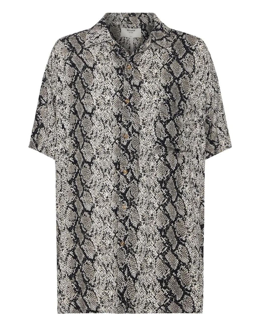 One Teaspoon Gray Snake-Print Short-Sleeve Shirt