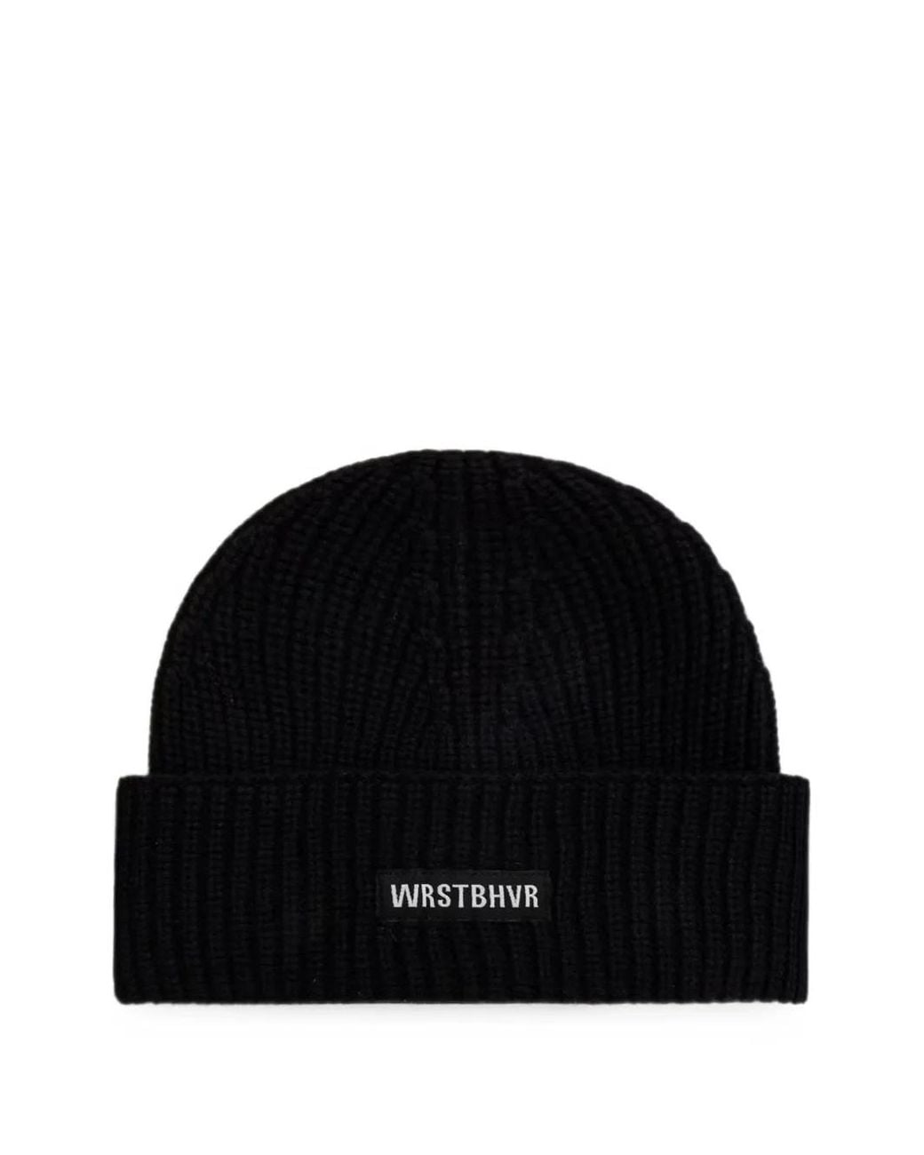 WRSTBHVR Black Logo-Patch Beanie Hat
