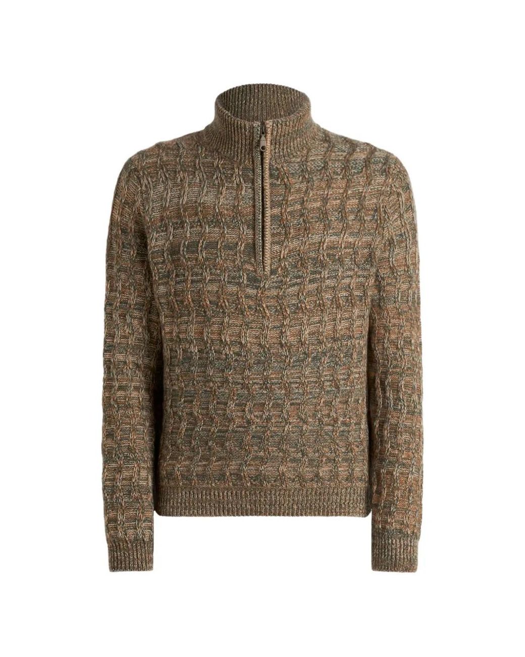 Etro Brown Cable-Knit Cashmere Sweater With Zip for men