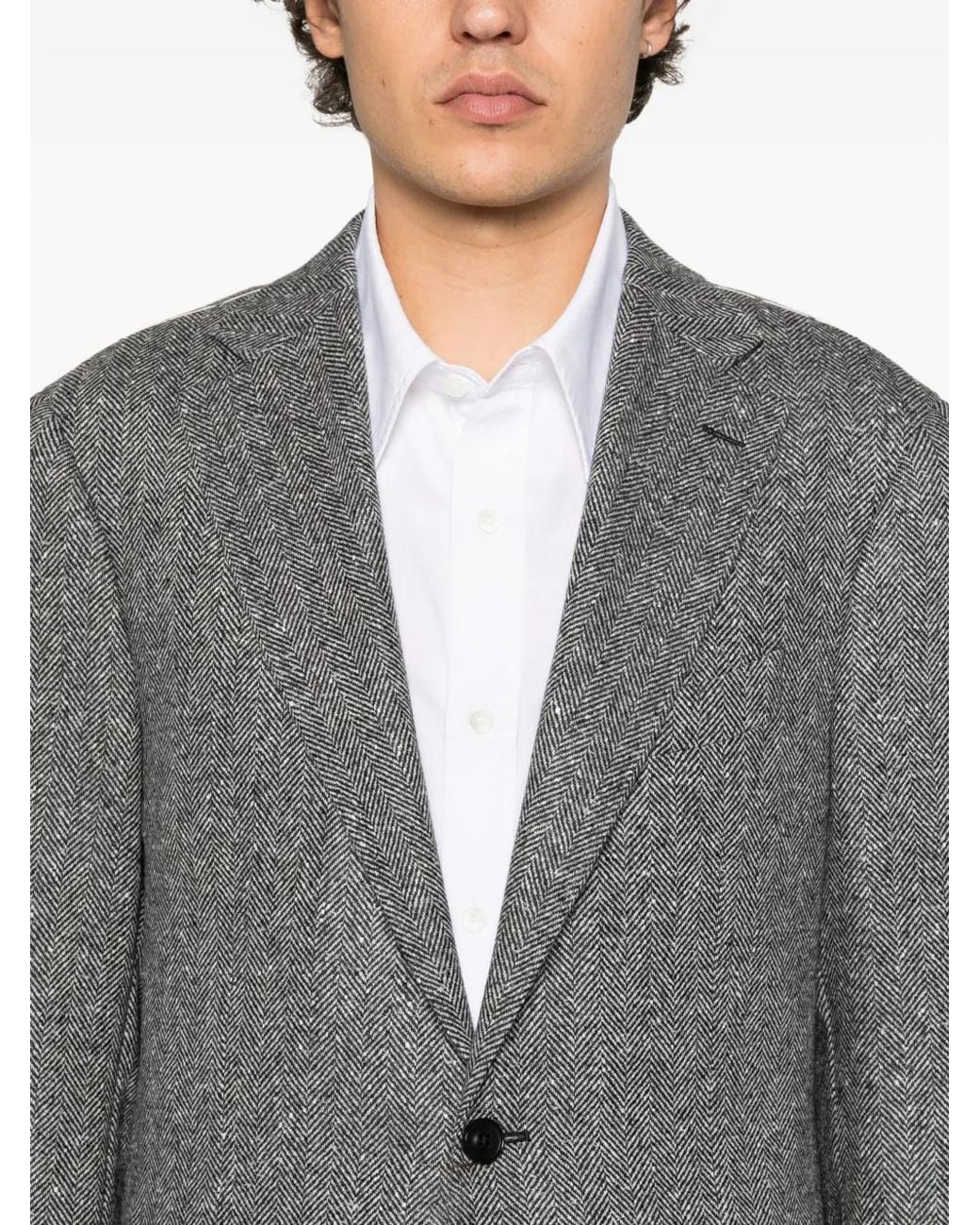 Canali Gray Herringbone-Pattern Single-Breasted Jacket for men