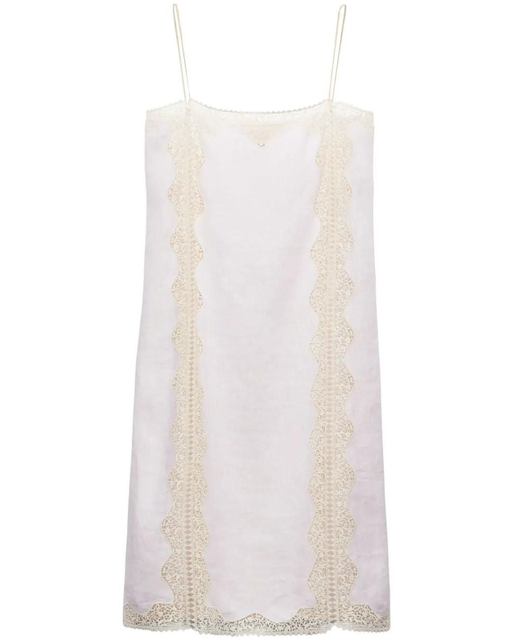 Prada White Linen Lace-Trim Midi Dress