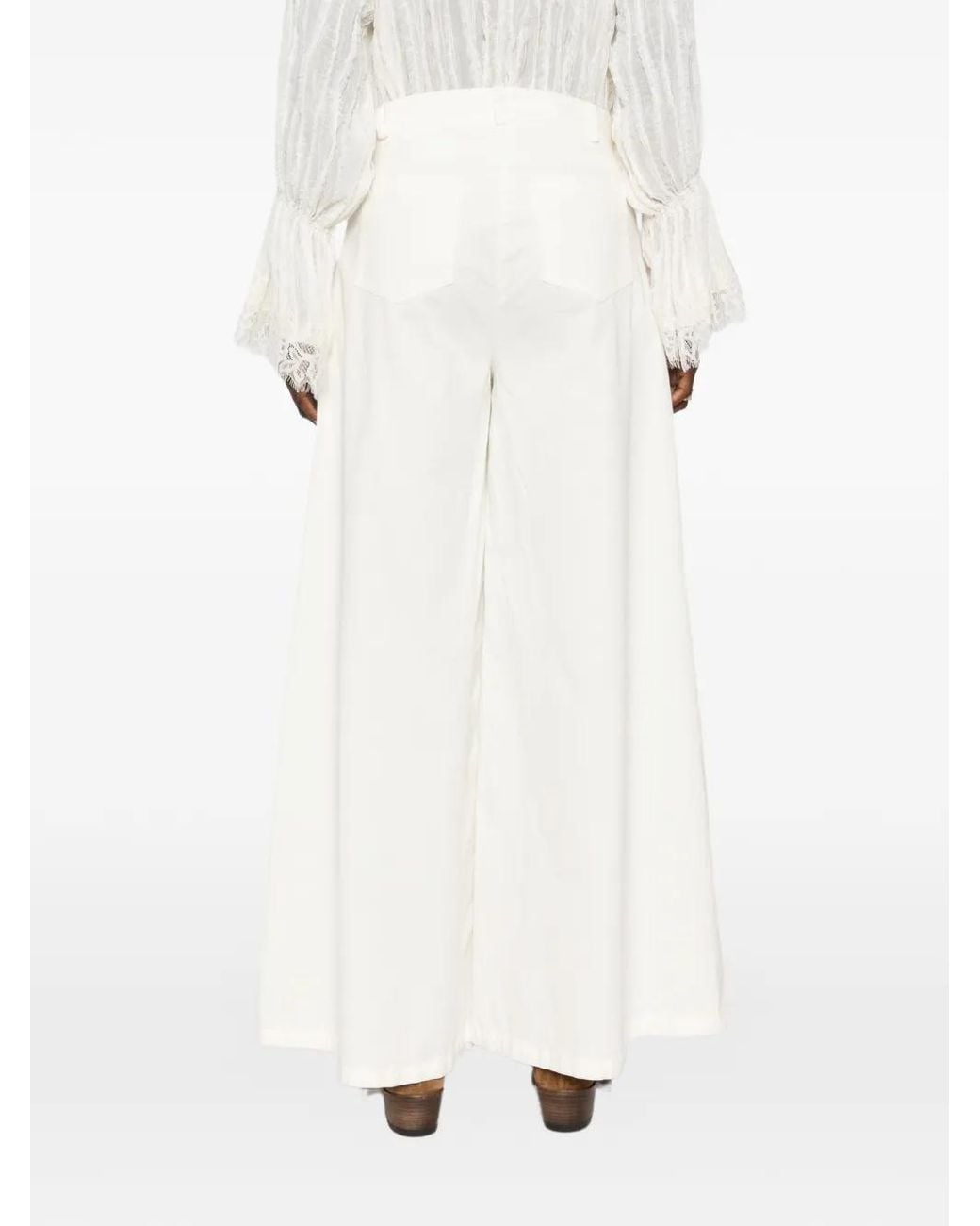PHILIA LOFT White Tassel-Detail Wide-Leg Trousers