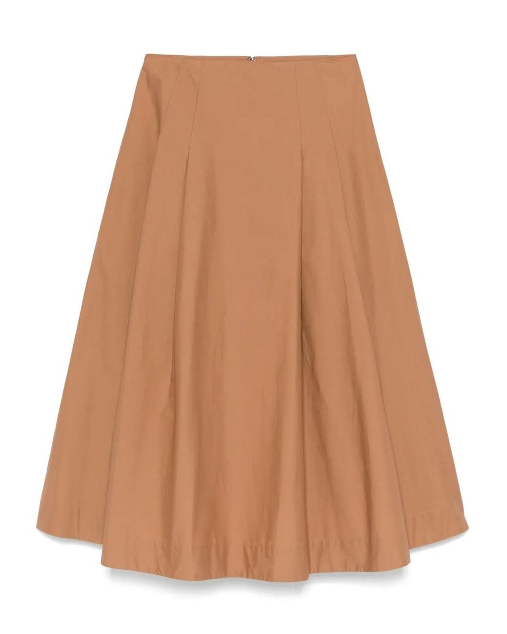 Nude Brown Pleat-Detail Midi Skirt