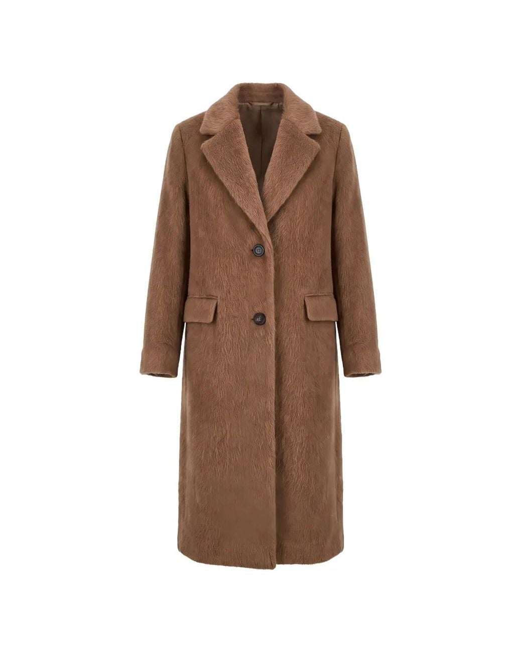 Peserico Brown Manteau Boutonné À Fini Brossé