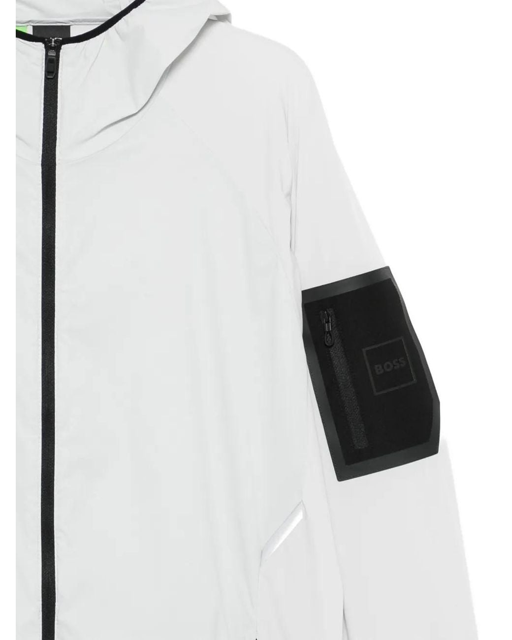 Boss White Hooded Zip-Up Jacket for men